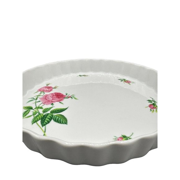 Vintage Christine Holm Ceramic Quiche Tart Plate Pan Roses Floral Pie 9.5" - Picture 2 of 8